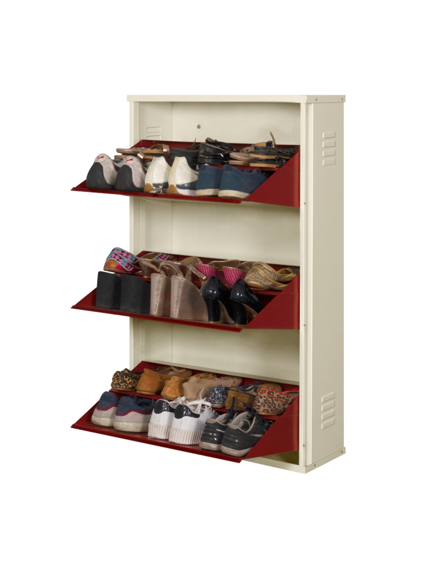 Delite Kom Metal Shoe Rack - 24" 6 Shelf, Double Decker, Ivory BrickRed, PowderCoat, Wall Mount, DIY