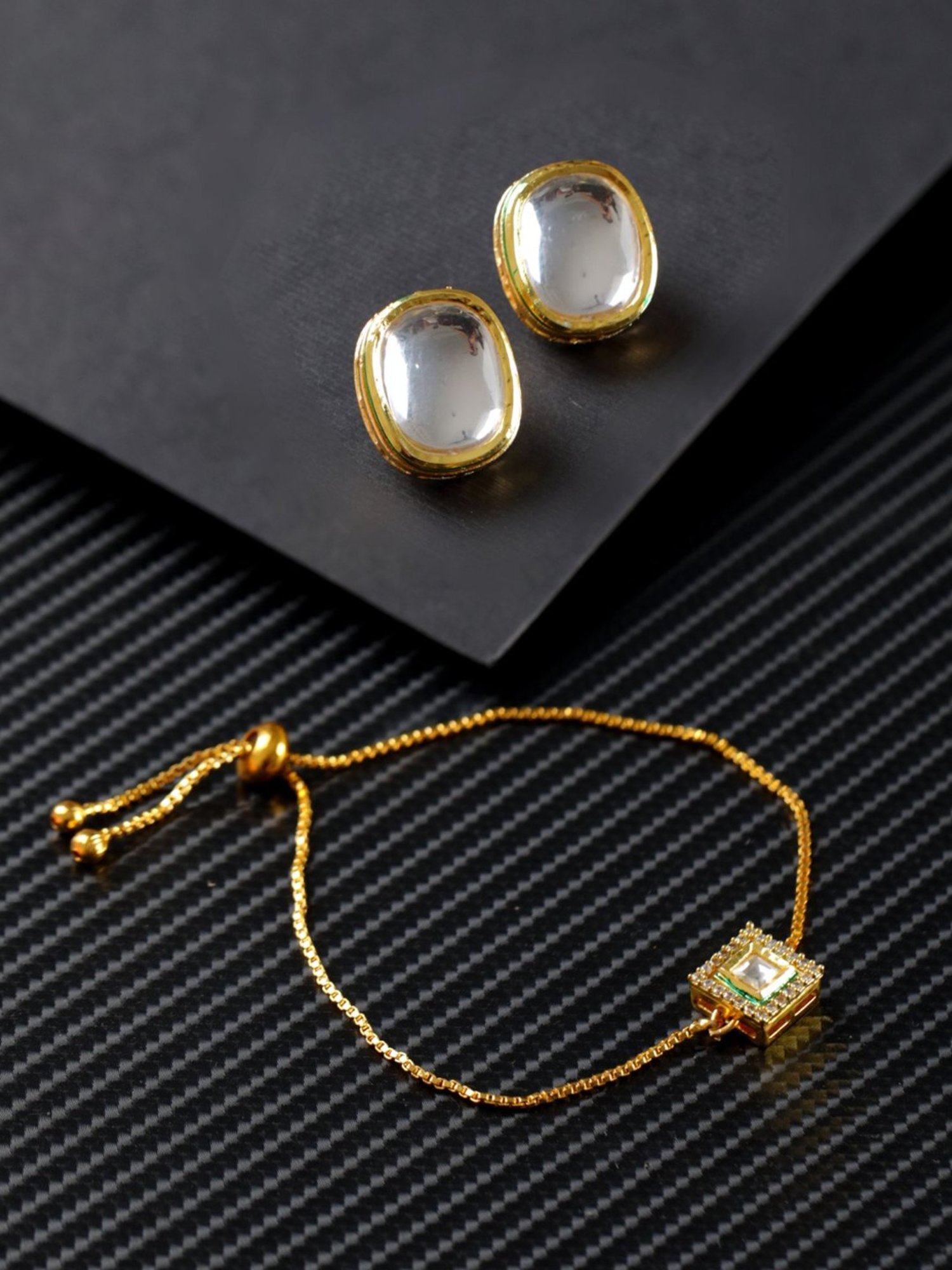 Aatmana Gold-Plated Kundan Studded Bracelet & Earring Set