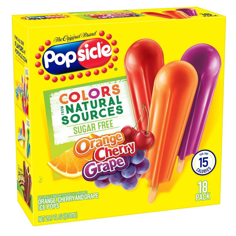 Popsicle Orange Cherry Grape Sugar Free Variety Ice Pops  - 18pk