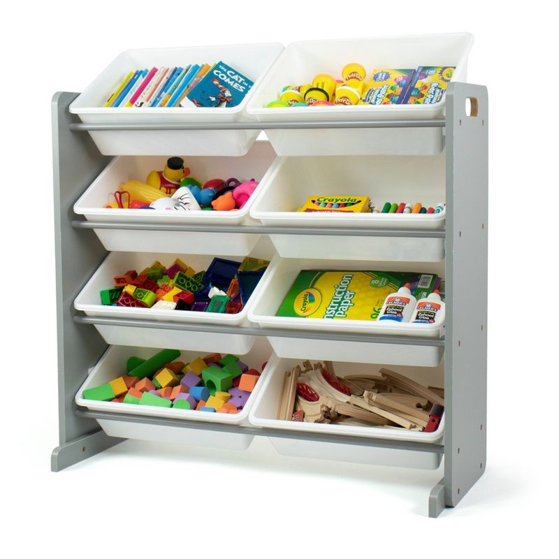Toy Storage Organizer with 8 Large Storage Bins Gray/White - Humble Crew