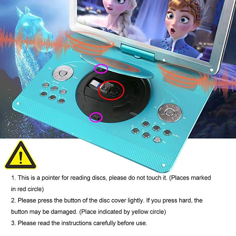 Portable DVD Player with Remote Controller, 14.1'' HD Swivel Large Screen DVD Player for car, 6 Hours Rechargeable Battery Supports SD Card, USB Port(Mint Green)