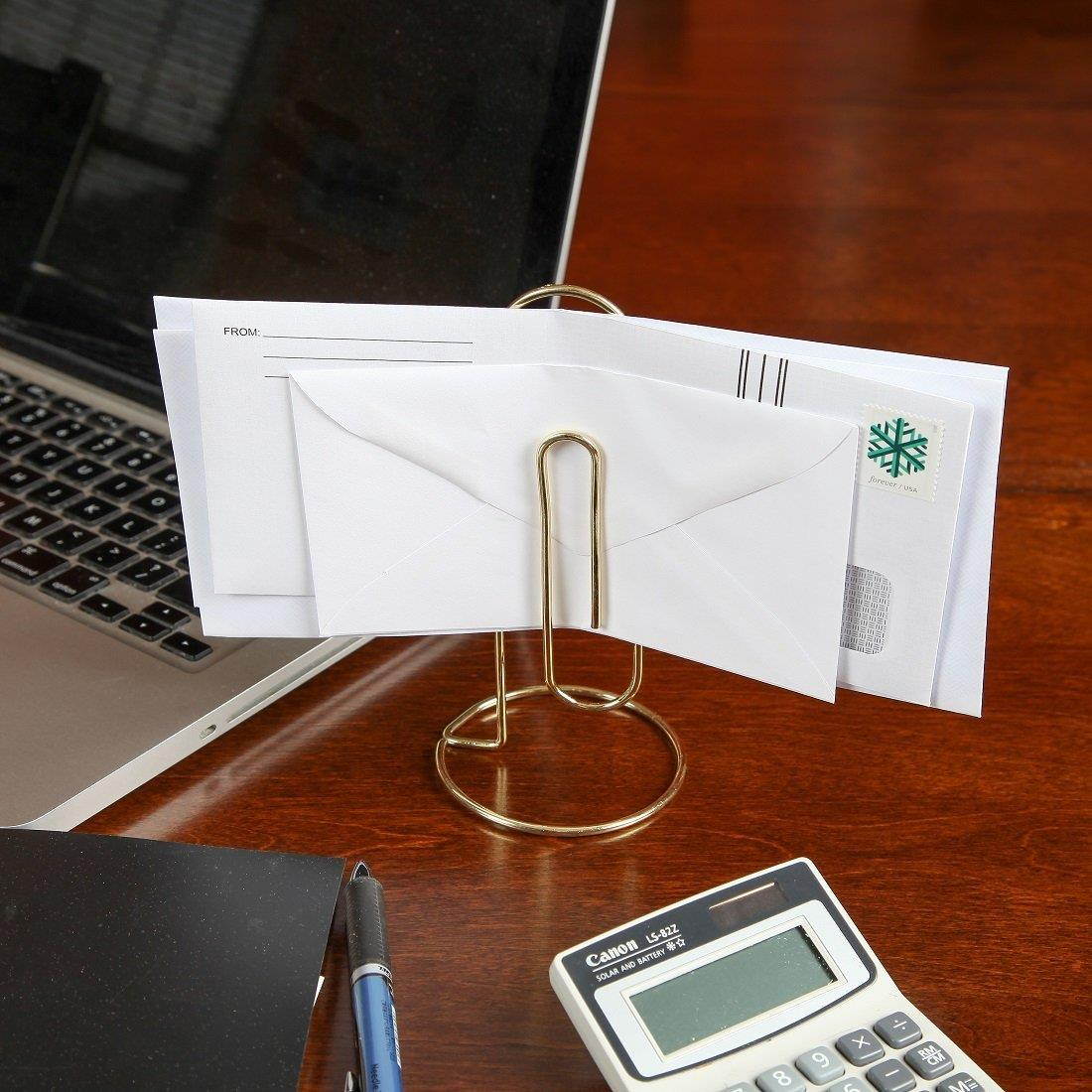 Home-X - Jumbo Desk Paper Clip Memo Holder & Organizer, Perfect Office Accessory to Hold, Organize and Access Bills, Letters, Reminders and Notes, Gold