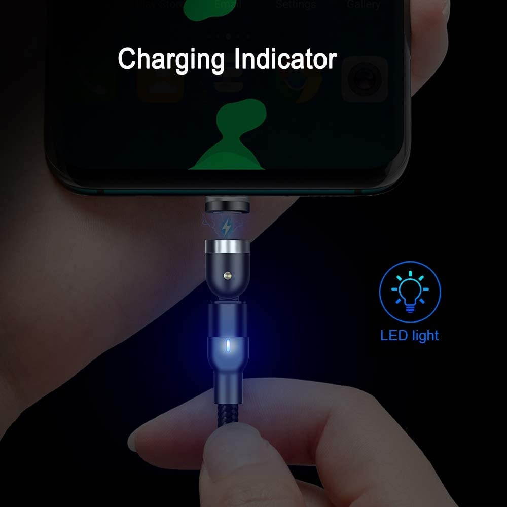 Magnetic Charging Cable 10ft [3-Pack] Melonboy 360&deg&180&deg Rotation Magnetic Phone Charger Cable Nylon Braided 3 in 1 Magnetic Cable Compatible with Micro USB Type C and iProduct - Black