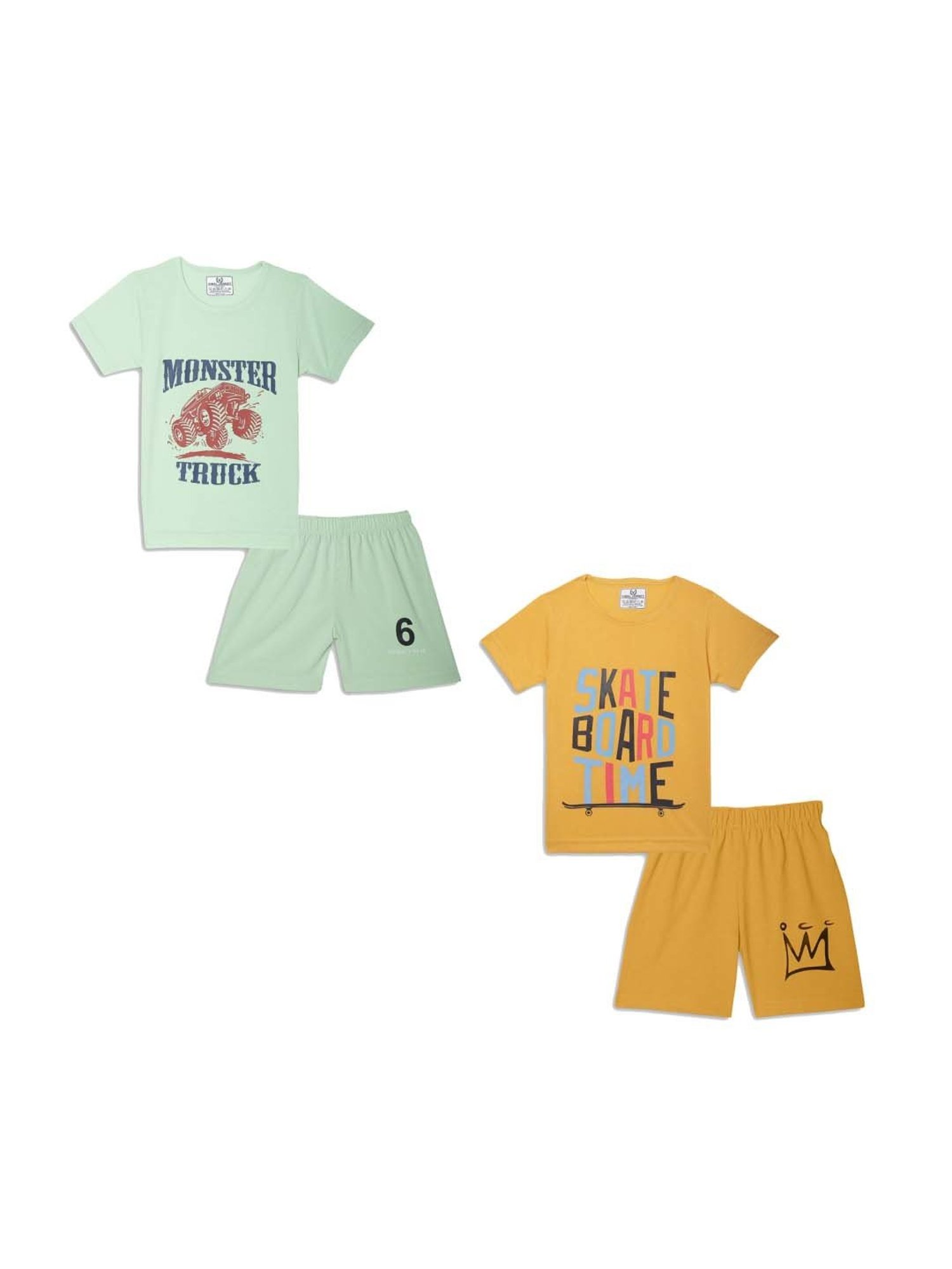 Vimal Jonney Kids Yellow & Mint Green Printed T-Shirt Set