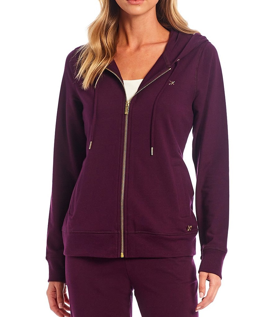 Calvin Klein Solid French Terry Long Sleeve Knit Zip Front Coordinating Drawstring Hoodie