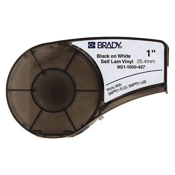 BRADY M21-1000-427 Label Tape Cartridge, Black on White, Labels/Roll: Continuous