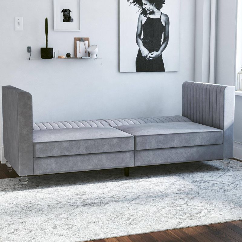 Arabelle Futon with Acrylic Leg Light Gray Velvet - CosmoLiving by Cosmopolitan