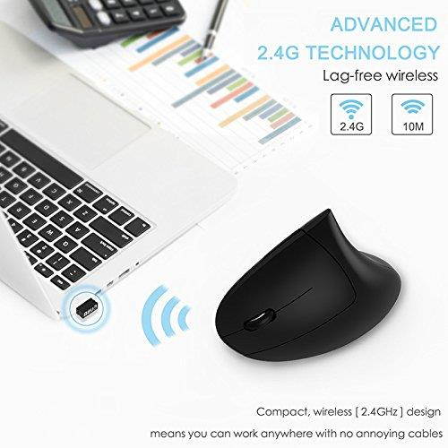 Left Handed Mouse, 7Lucky 2.4G Wireless LEFT HAND Ergonomic Vertical Mouse with Nano Receiver, Less Noise - Black