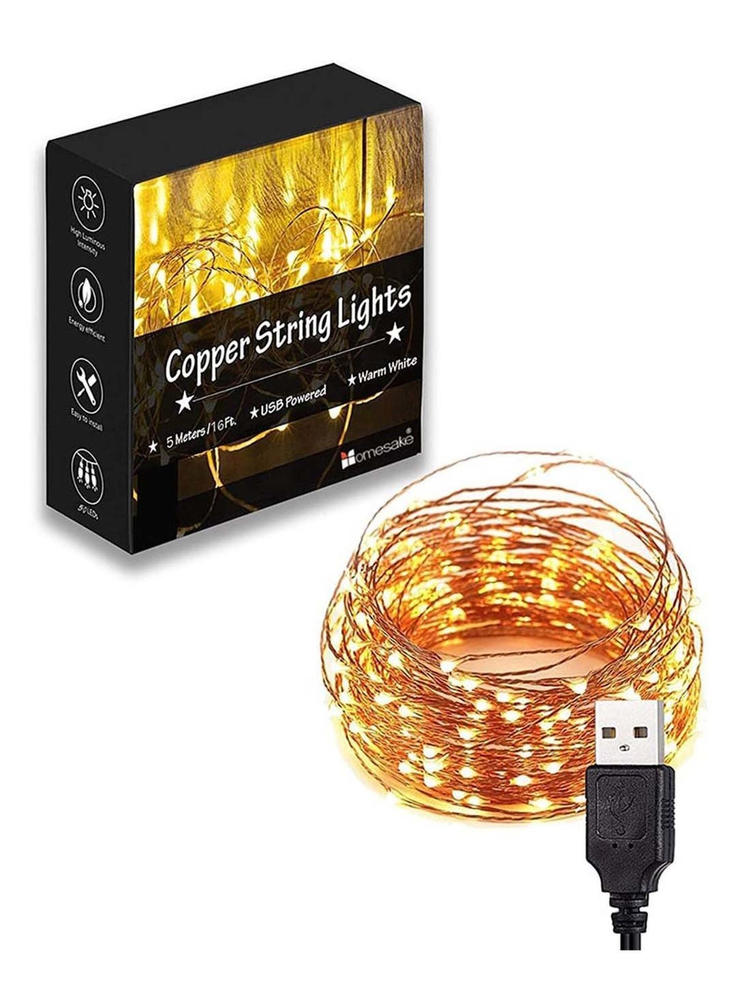Homesake Yellow Copper 50-Led Fairy String Lights