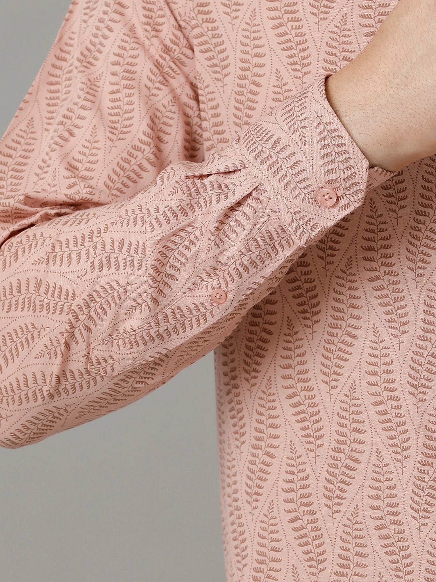 Cavallo By Linen Club Peach Linen Contemporary Fit Printed Shirt