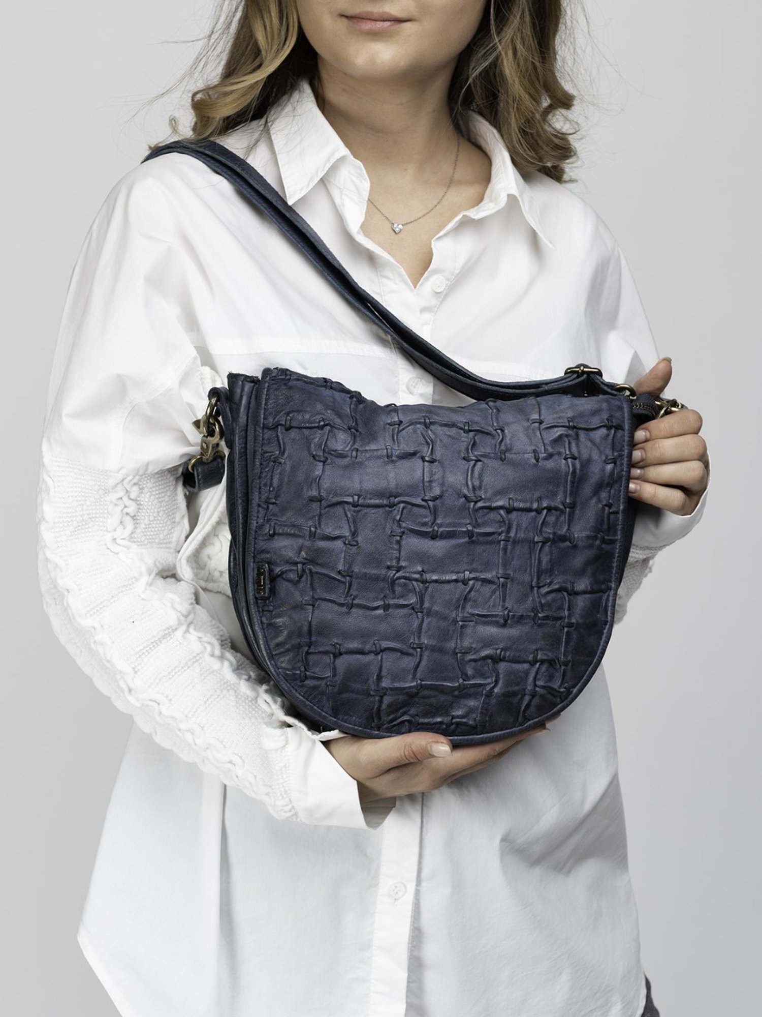 Art N Vintage Carla Blue Leather Textured Small Sling Handbag