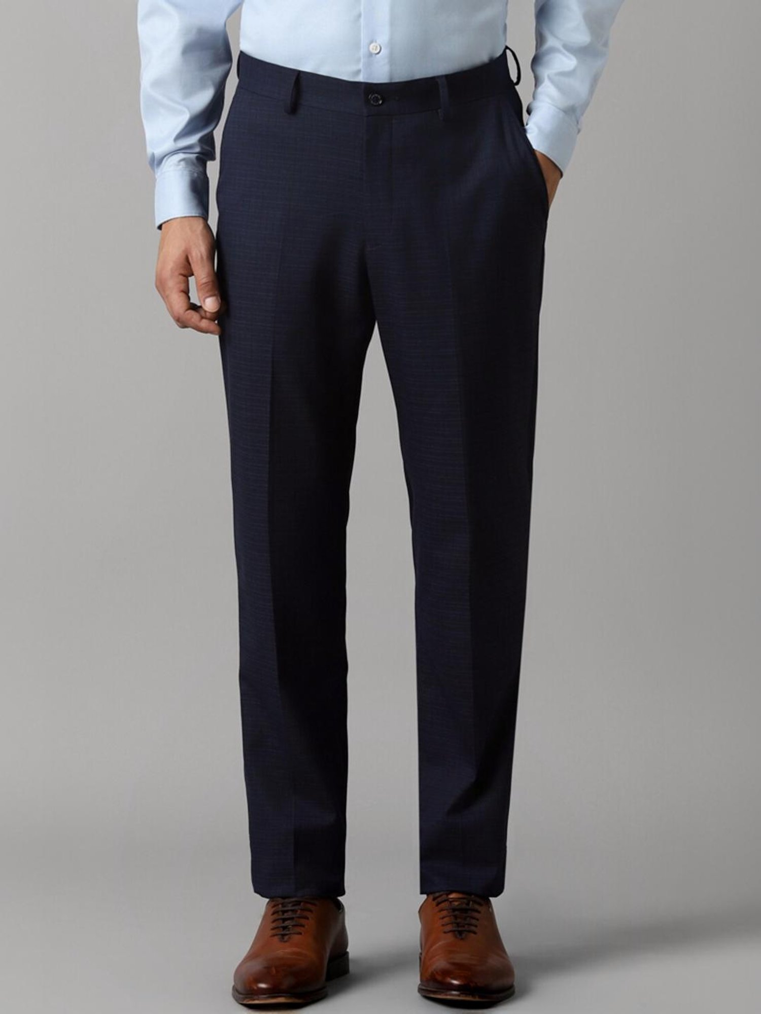 Louis Philippe Navy Slim Fit Checks Trousers