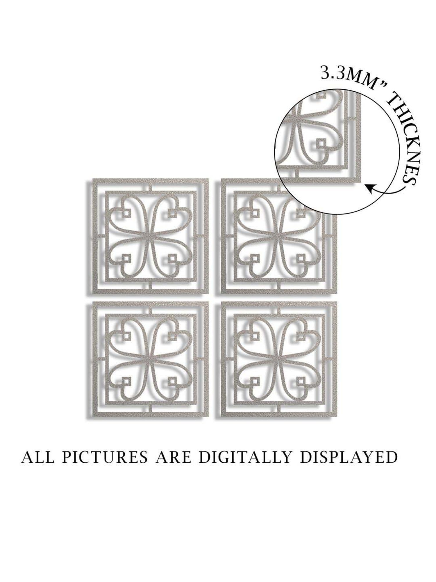 Art Street Silver Mdf Jharokha Jali Square Hanging Ornaments Wall Art - Set of 4