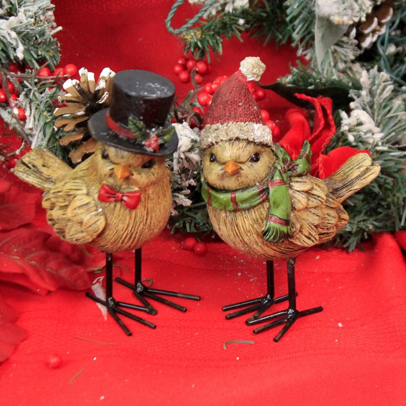 Christmas 6.0" Holiday Bird Coupl Set/2 Decor Decoate Centerpiece  -  Decorative Figurines
