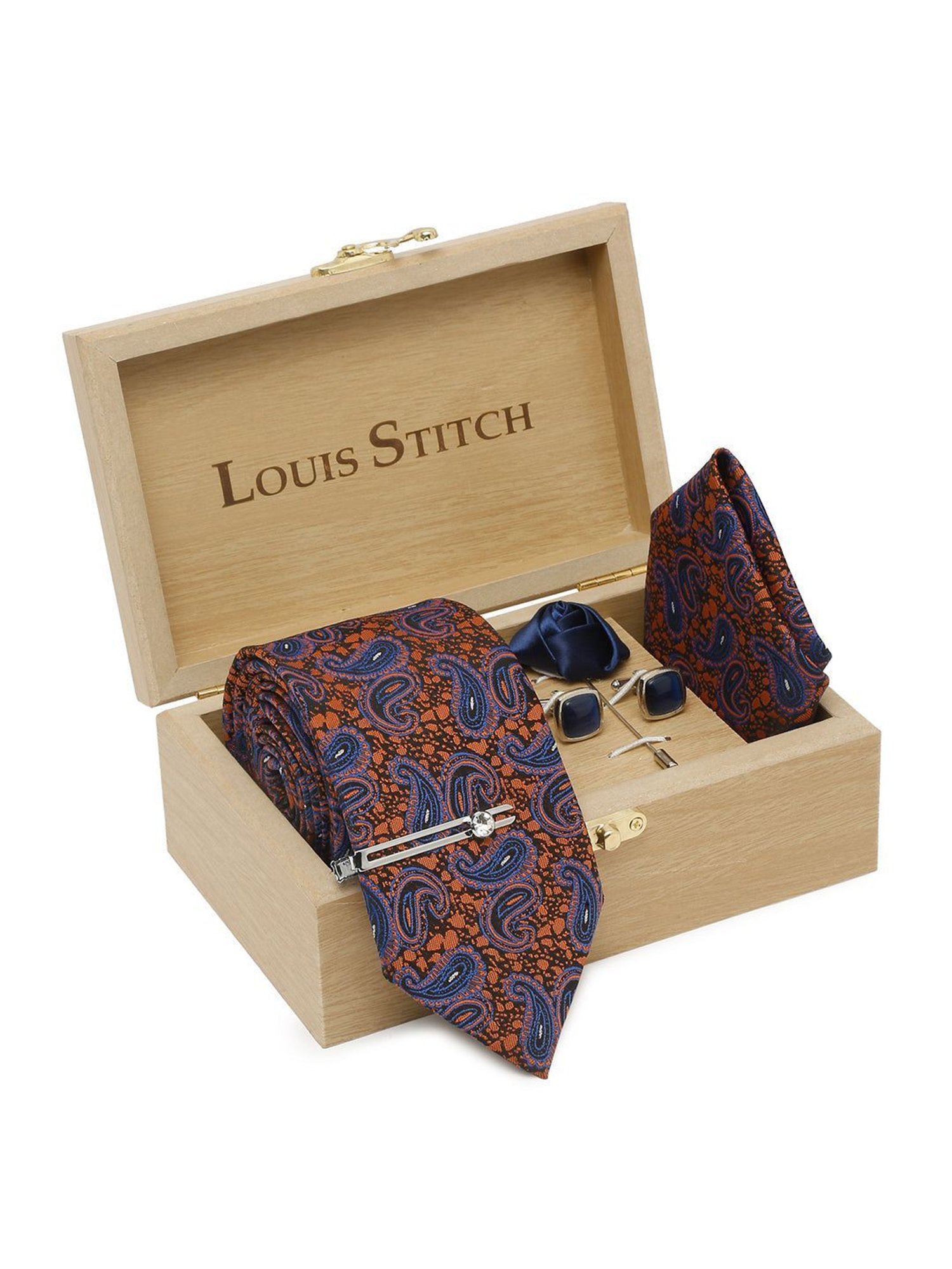 Louis Stitch Blue Printed Necktie Gift Set - Set of 3