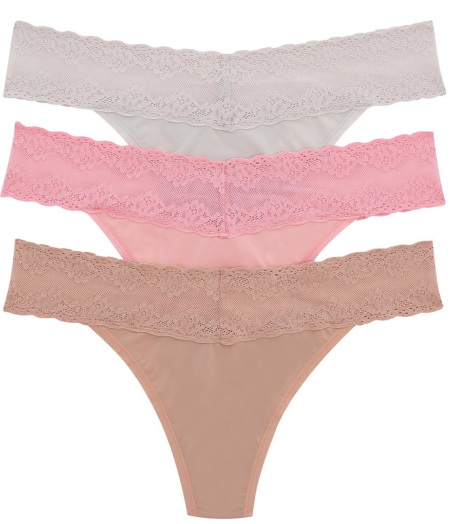 Natori Bliss Perfection Lace Trim Thong 3-Pack