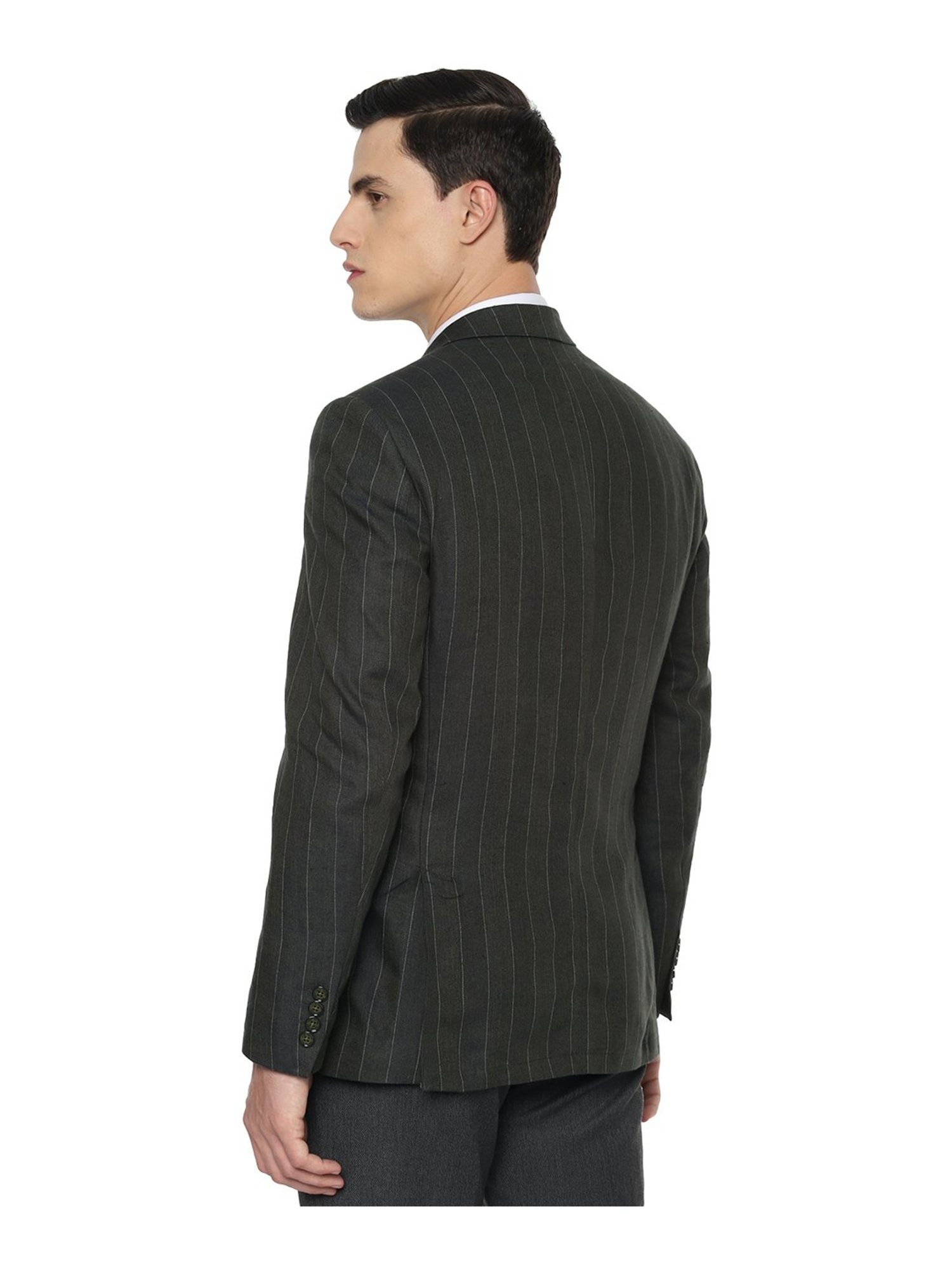 Louis Philippe Green Full Sleeves Notched Lapel Blazer