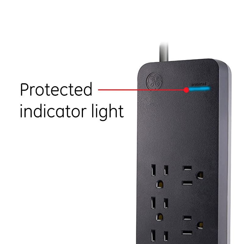 Black Power Strip Sur Protector Charr 8 Outlets 2 USB Ports Fast Char Flat Plug Long Cord 4ft 37231 4 ft