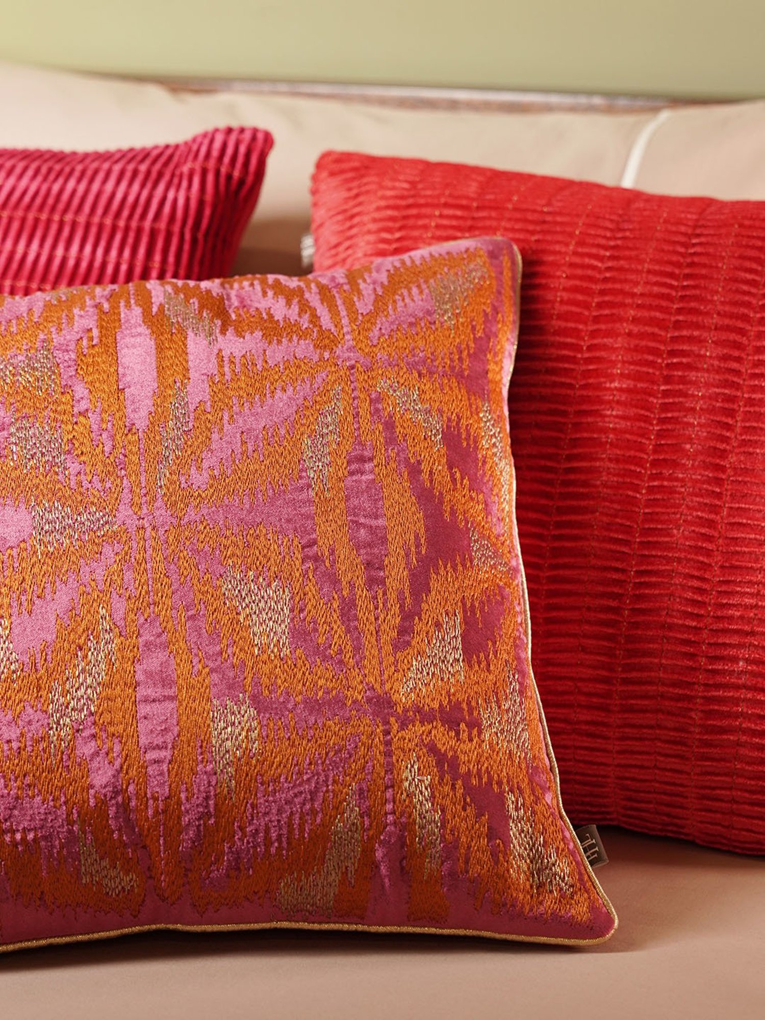 Pure Home and Living Pink Cotton Embroidery Cushion Cover