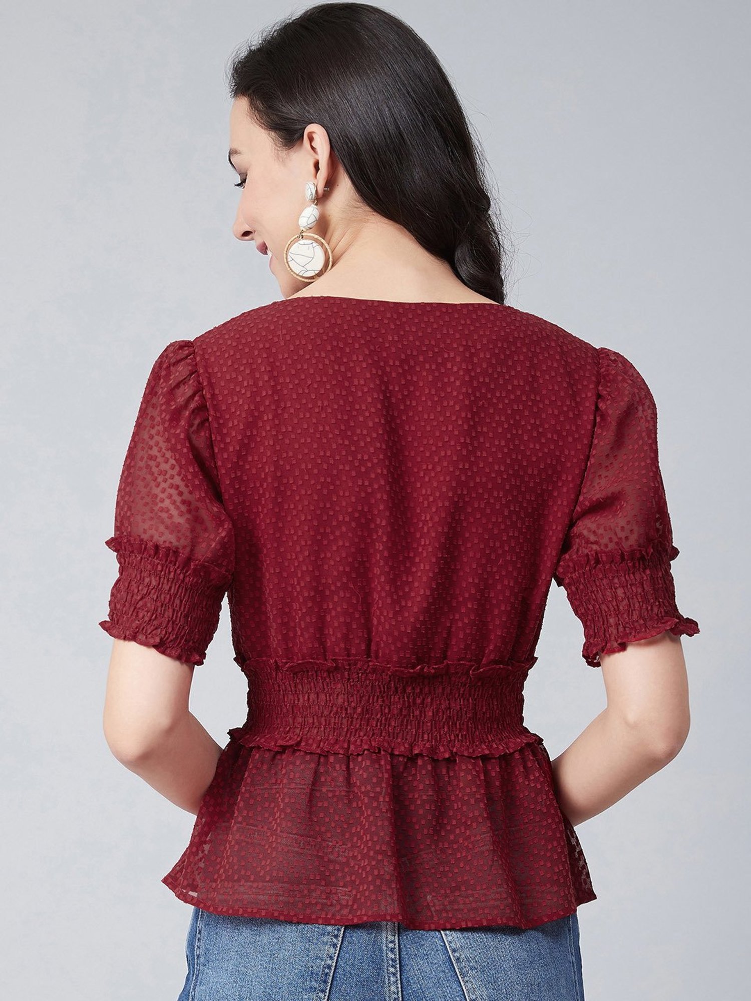 Marie Claire Maroon Self Design Top