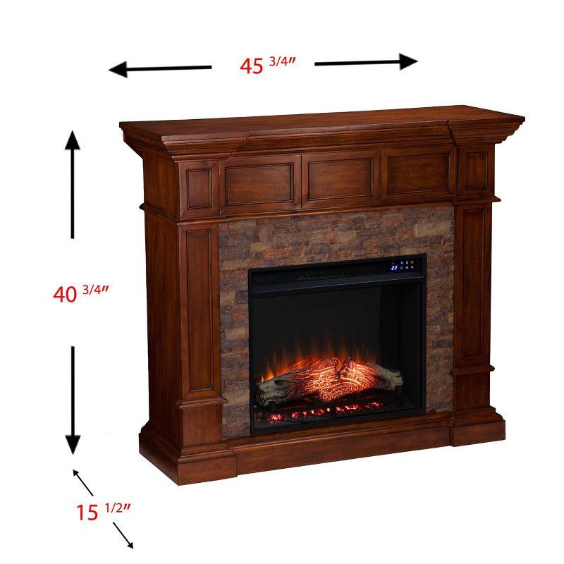 Southern Enterprises Maison Touch Panel Electric Convertible Fireplace with Faux Stone Buckeye Oak