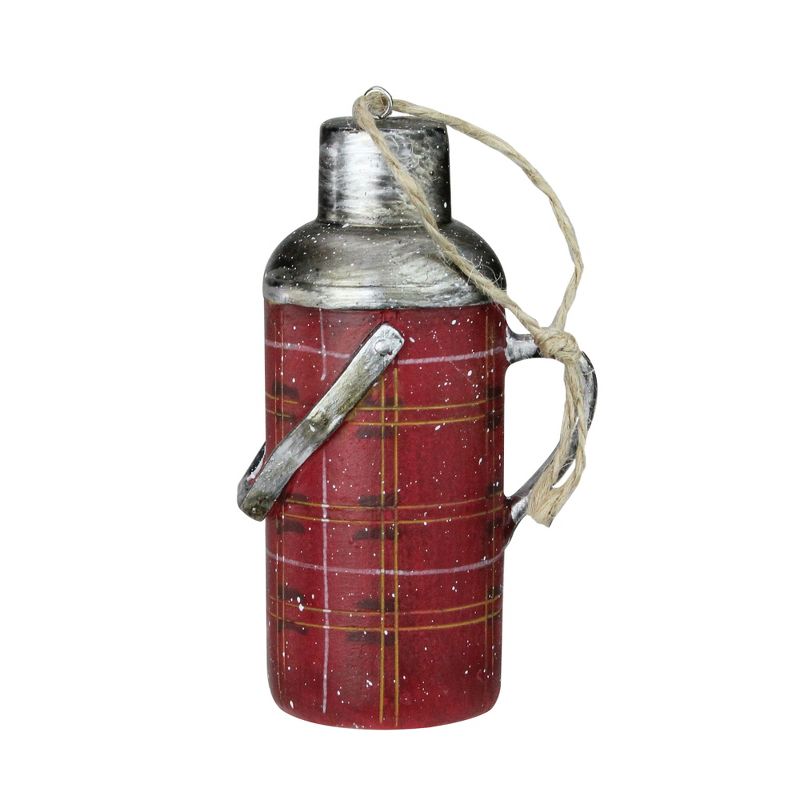 Raz Imports 4" Red Plaid Speckled Thermos Christmas Ornament