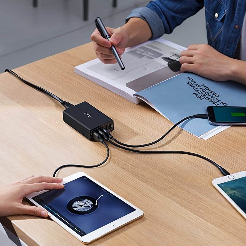 40W 5Port USB Wall Charger PowerPort 5 for iPhone XS XS Max XR X 8 7 6 Plus iPad Pro Air 2 mini Galaxy S9 S8 Edge Plus Note 8 7 LG Nexus HTC and More Black AKA2124111