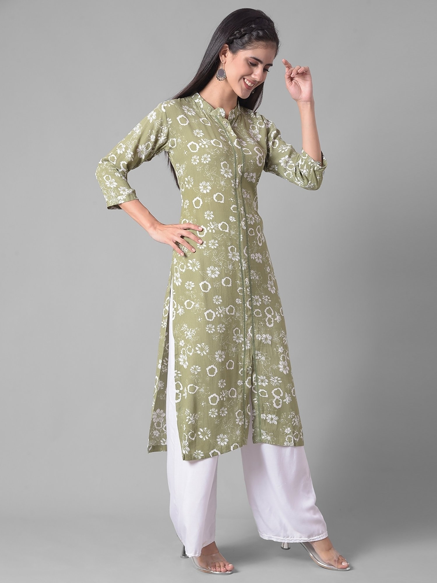 Dollar Missy Green Floral Print Straight Kurta