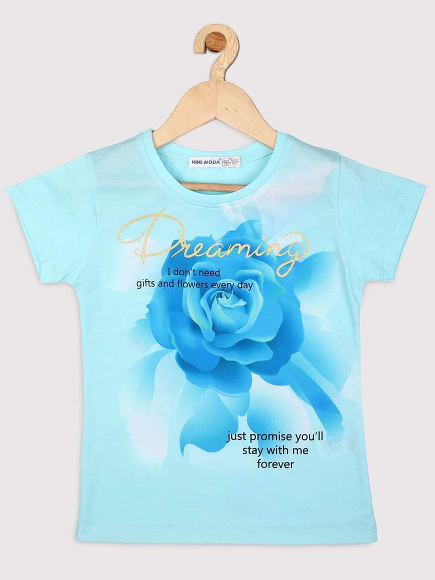 NINS MODA Kids Sky Blue Floral Print Top