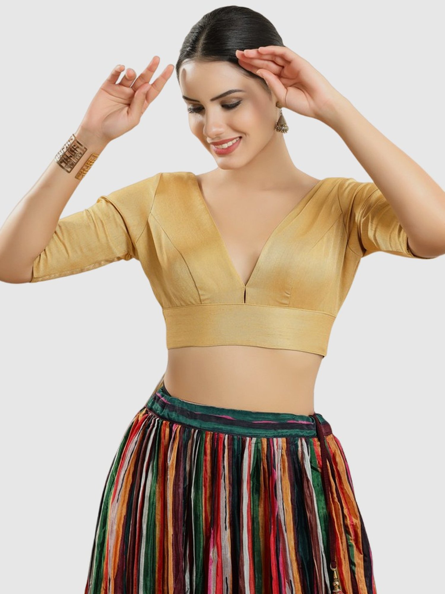 Salwar Studio Beige V-Neck Blouse