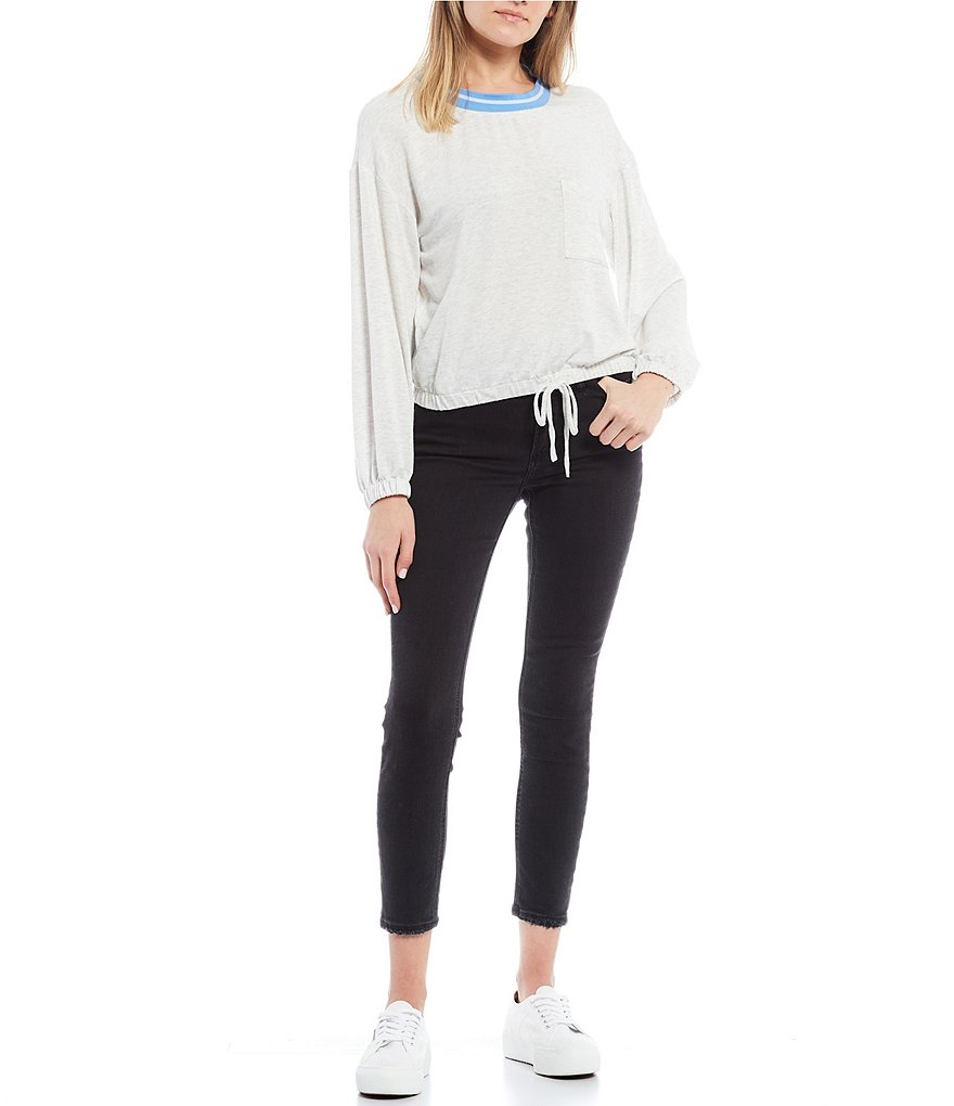 Moa Moa Long-Sleeve Ringer Tie-Bottom Hem Top