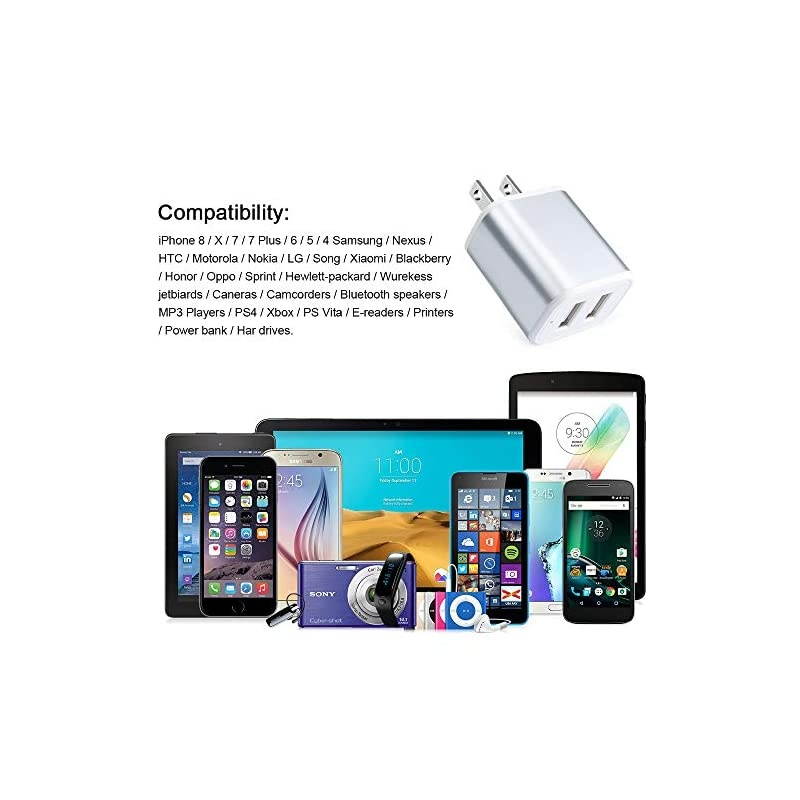 USB Wall Charger USB Plug Android Phone Charger Charger Block 21A Dual Port Charging Cube Power Adapter with 6ft Micro USB Charger for Galaxy J7 J5 J3 Samsung S7S6 Edge LG stylo 23