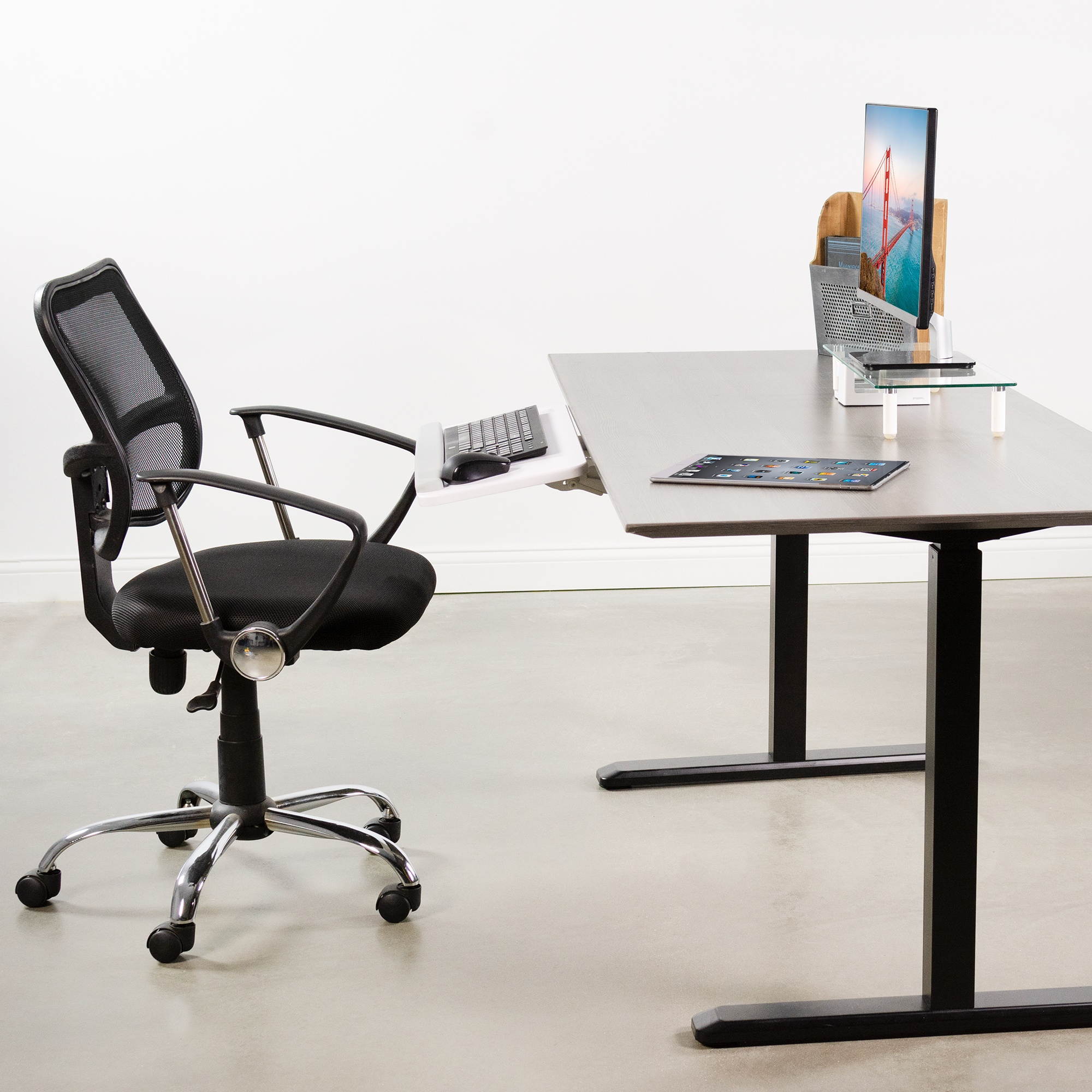 VIVO White Adjustable Computer Keyboard & Mouse Platform Tray Under Table Desk Mount (MOUNT-KB03W)