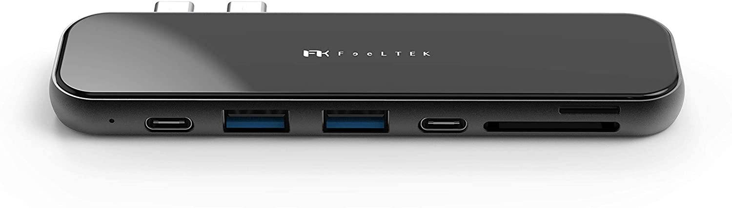 USB C Hub, Feeltek Jet Glass 7 in 2 USB C Hub with Duo USB C connectors. [ for MacBook Pro ] [ HDMI | USB 3.0 x 2 | SD & TF Reader ]