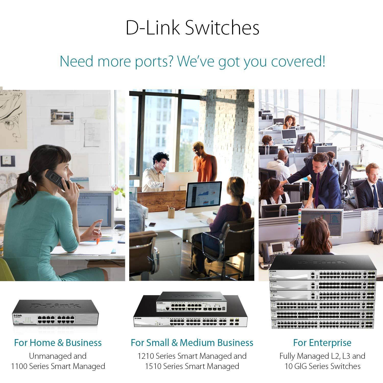 D-Link PoE Switch, 8 Port Smart Managed Gigabit Ethernet Layer 2 VLAN Control (DGS-1100-08P)