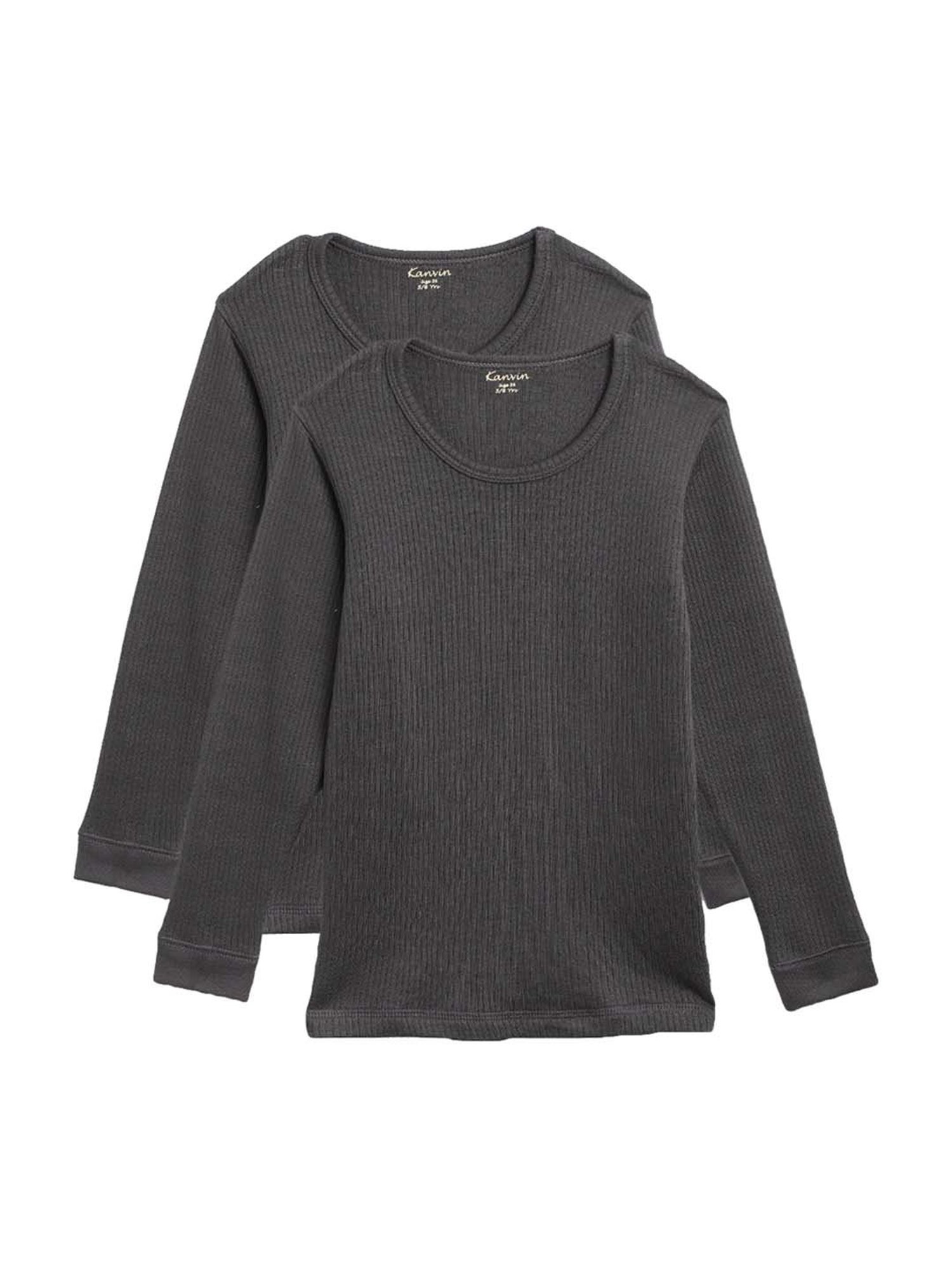 Kanvin Kids Charcoal Regular Fit Thermal Tops - Set of 2