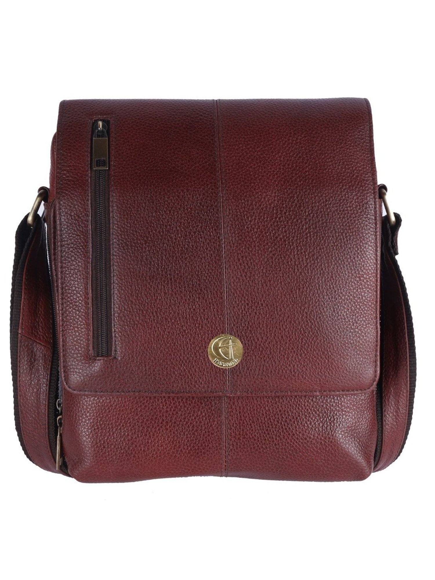 HiLEDER Brown Textured Medium Leather 11 inch Cross Body Bag
