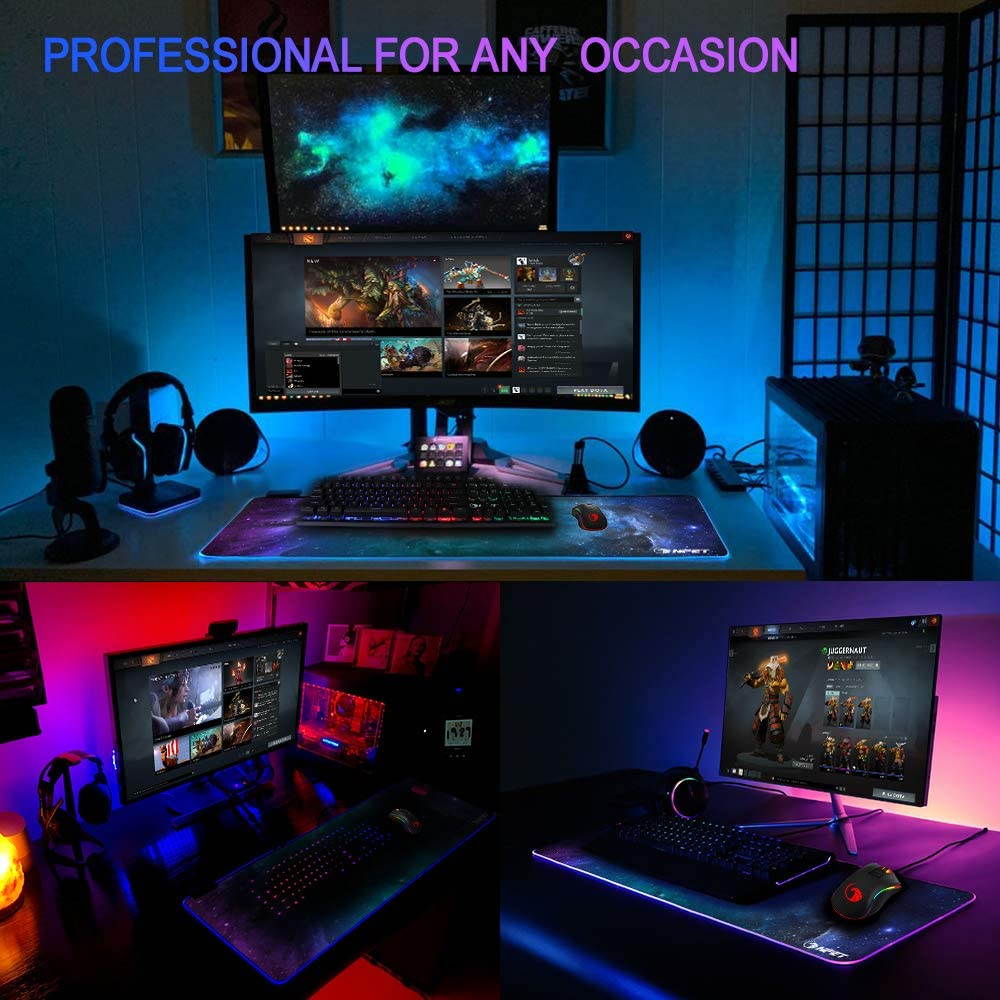RGB Gaming Mouse Pad, Soft Oversized Glowing Extended LED Mousepad, Touch Control, Anti-Slip Rubber Base Computer Keyboard Mouse Mat, 31.5 x 12 Inch