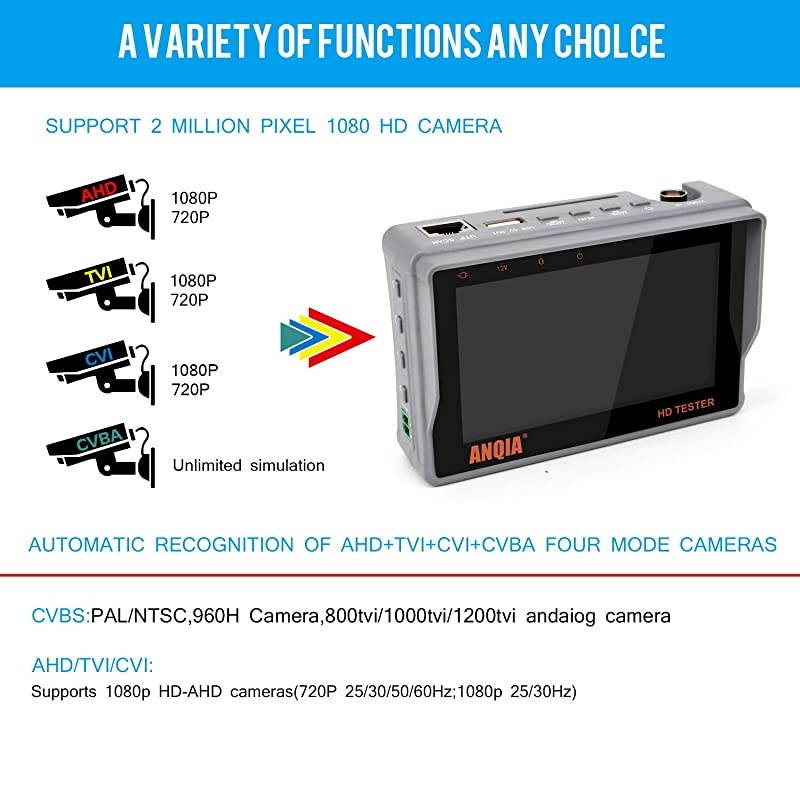 Portable Wrist CCTV Tester43 AHD TVI CVI CVBS 4 in 1 HD Analog Video Security Camera TesterLCD Screen DC12V 1A Power Output UTP Cable Tester PTZ Control