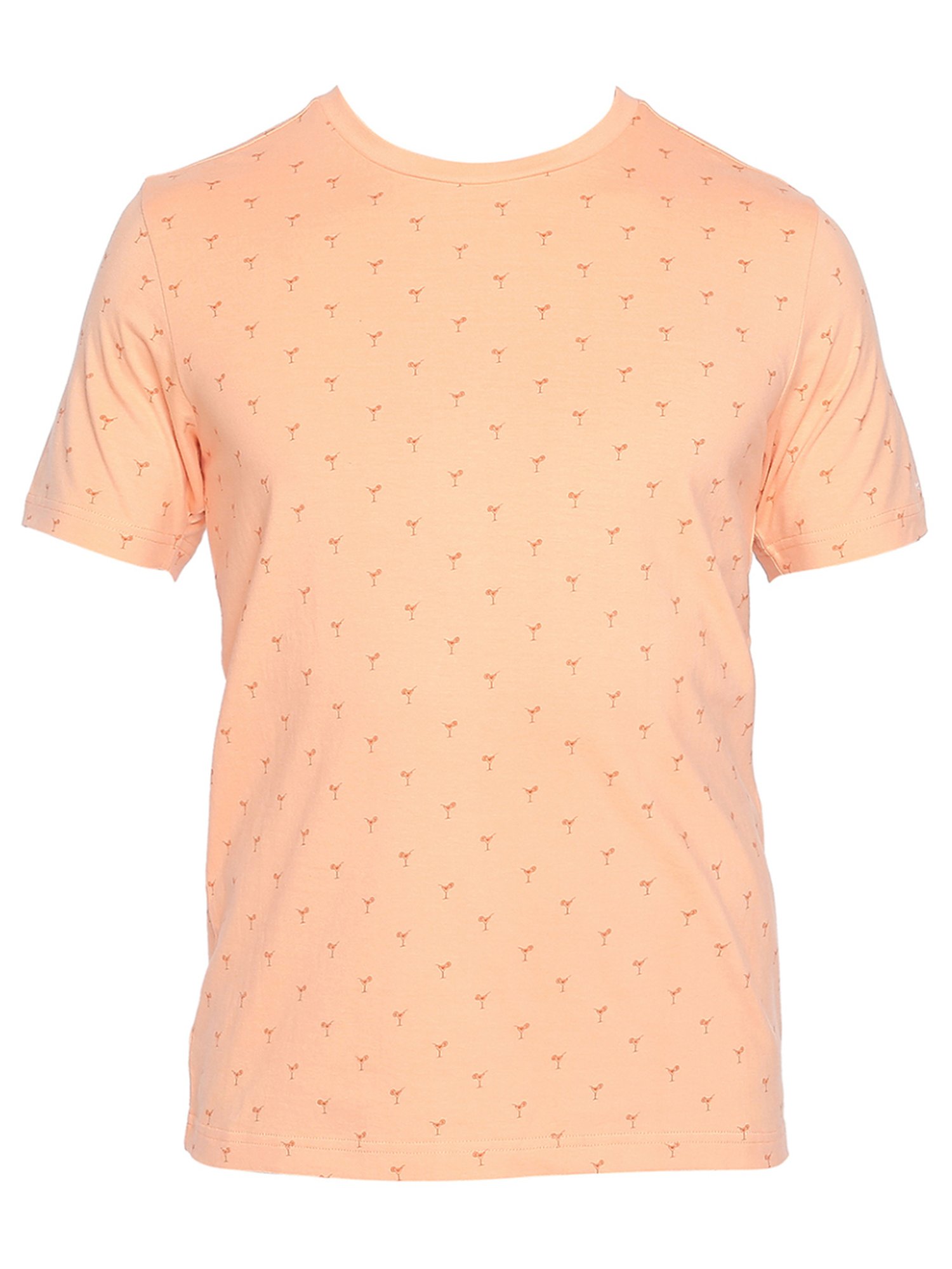 Basics Peach Cotton Slim Fit Printed T-Shirt