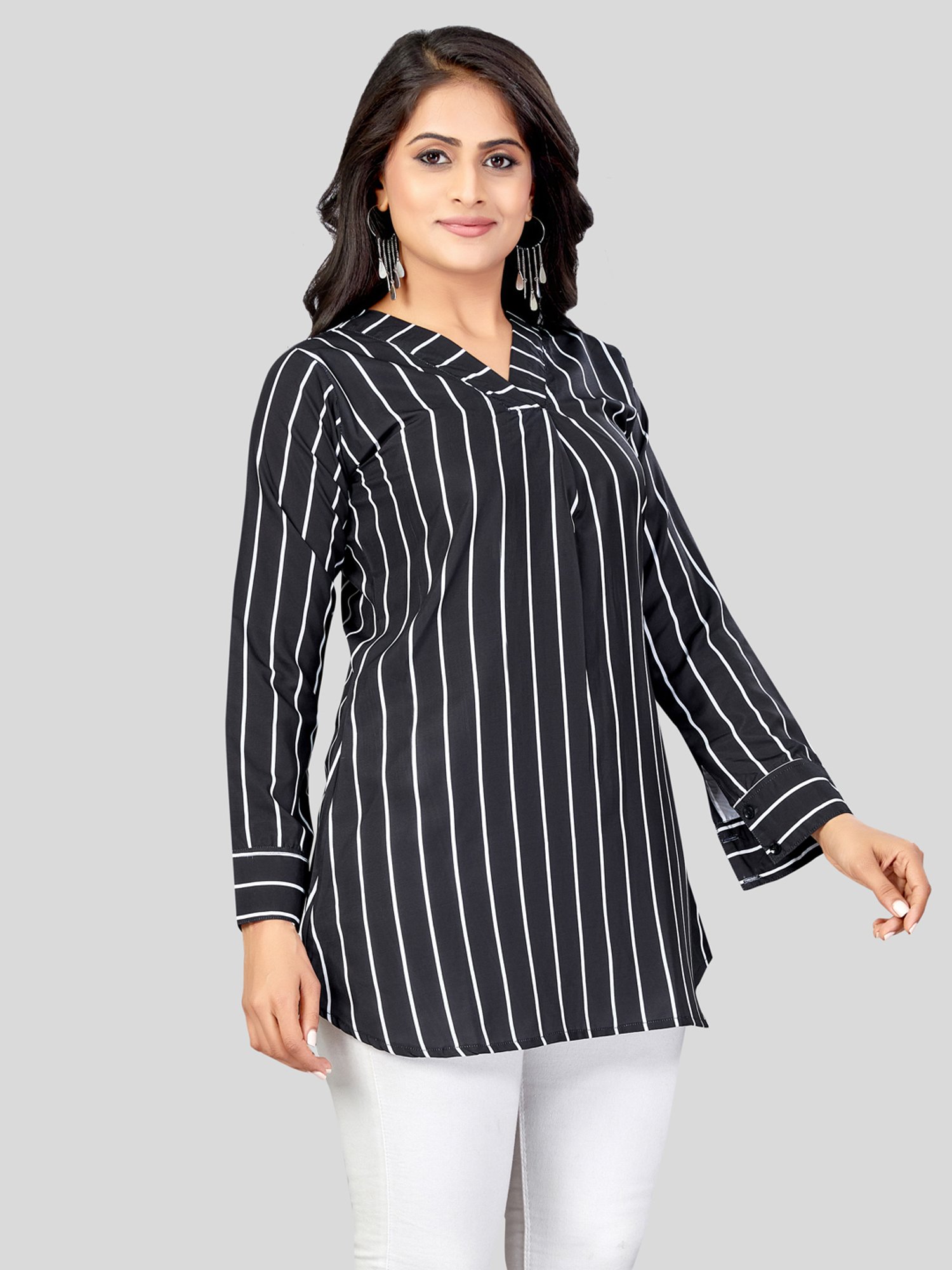 Saree Swarg Black Striped Short Kurti