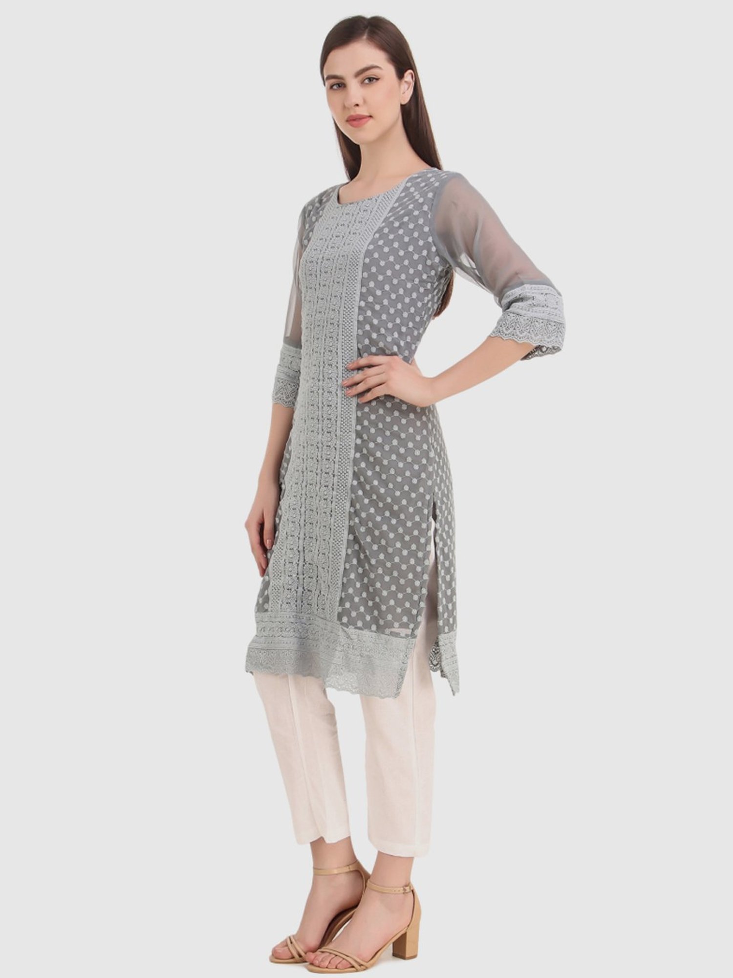 SWAGG INDIA Grey Embroidered Straight Kurta