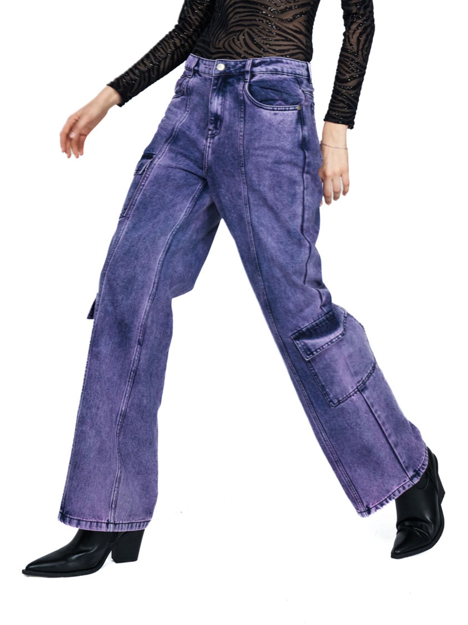 Cover Story Purple Regular Fit Mid rise Cargo Jeans