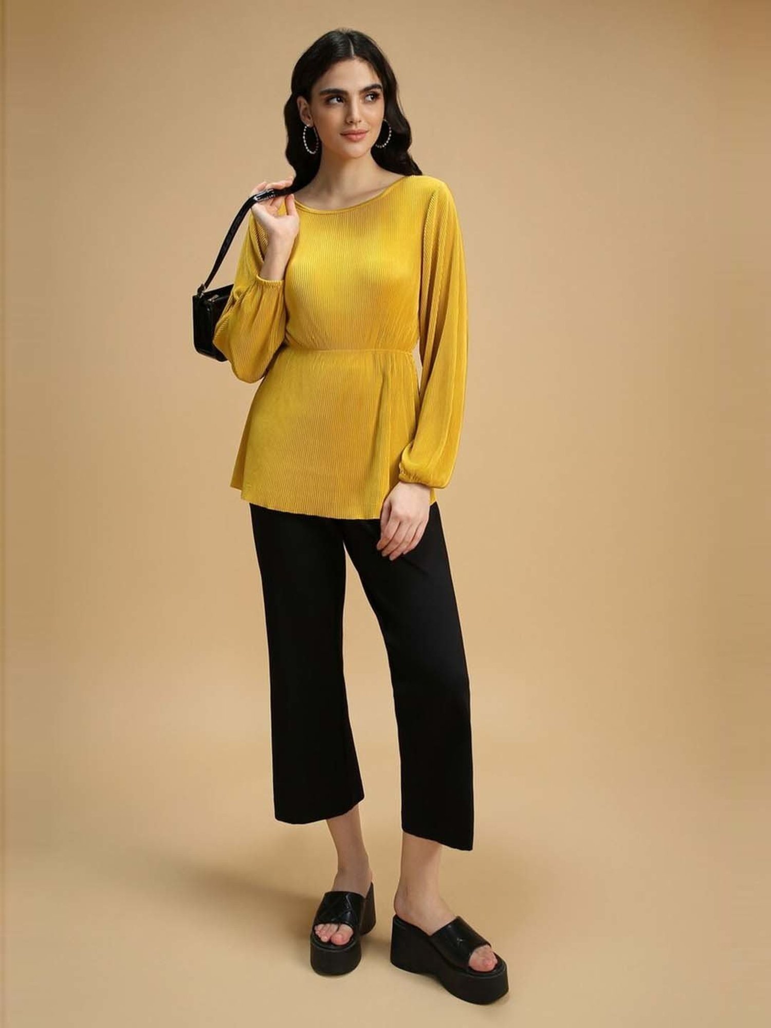 Forever 21 Yellow Pleated Top