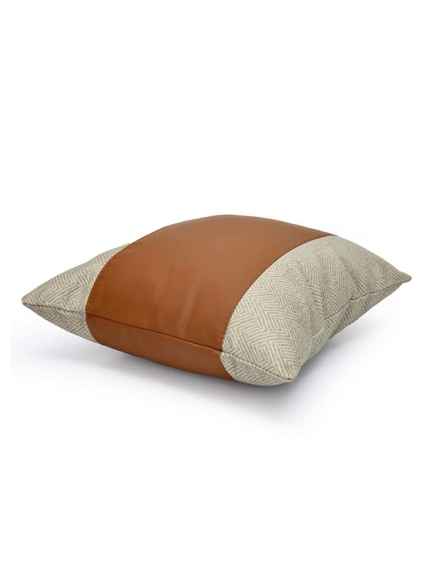 @home Beige & Brown Leather Cushion Cover With Zipper