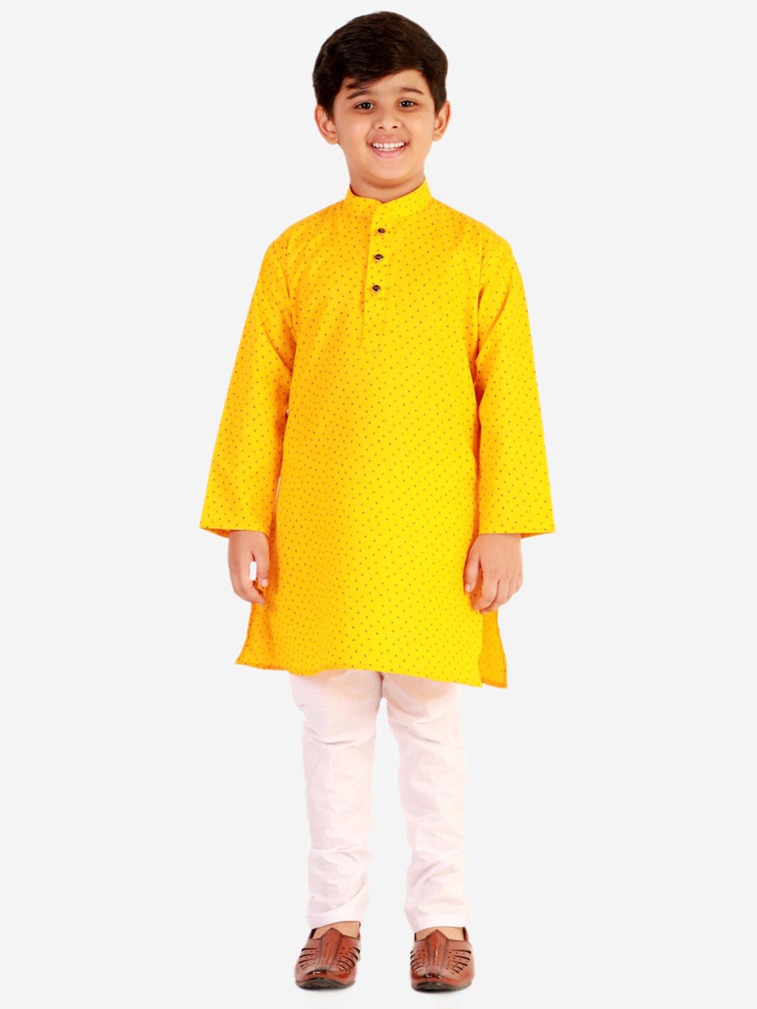Pro-Ethic Style Developer Kids Yellow & White Printed Full Sleeves Kurta with Pyjamas