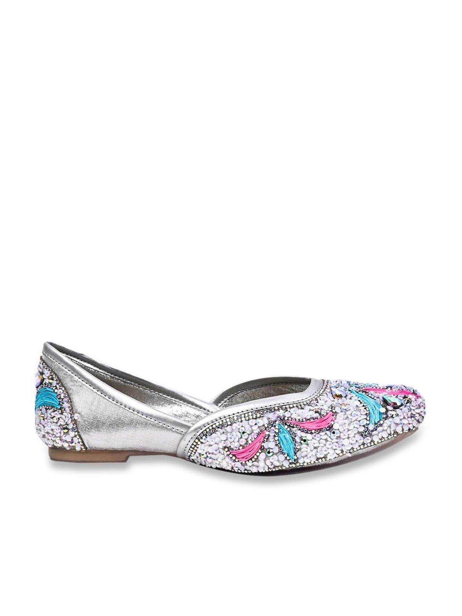 Jove Women's Silver Ethnic Juttis