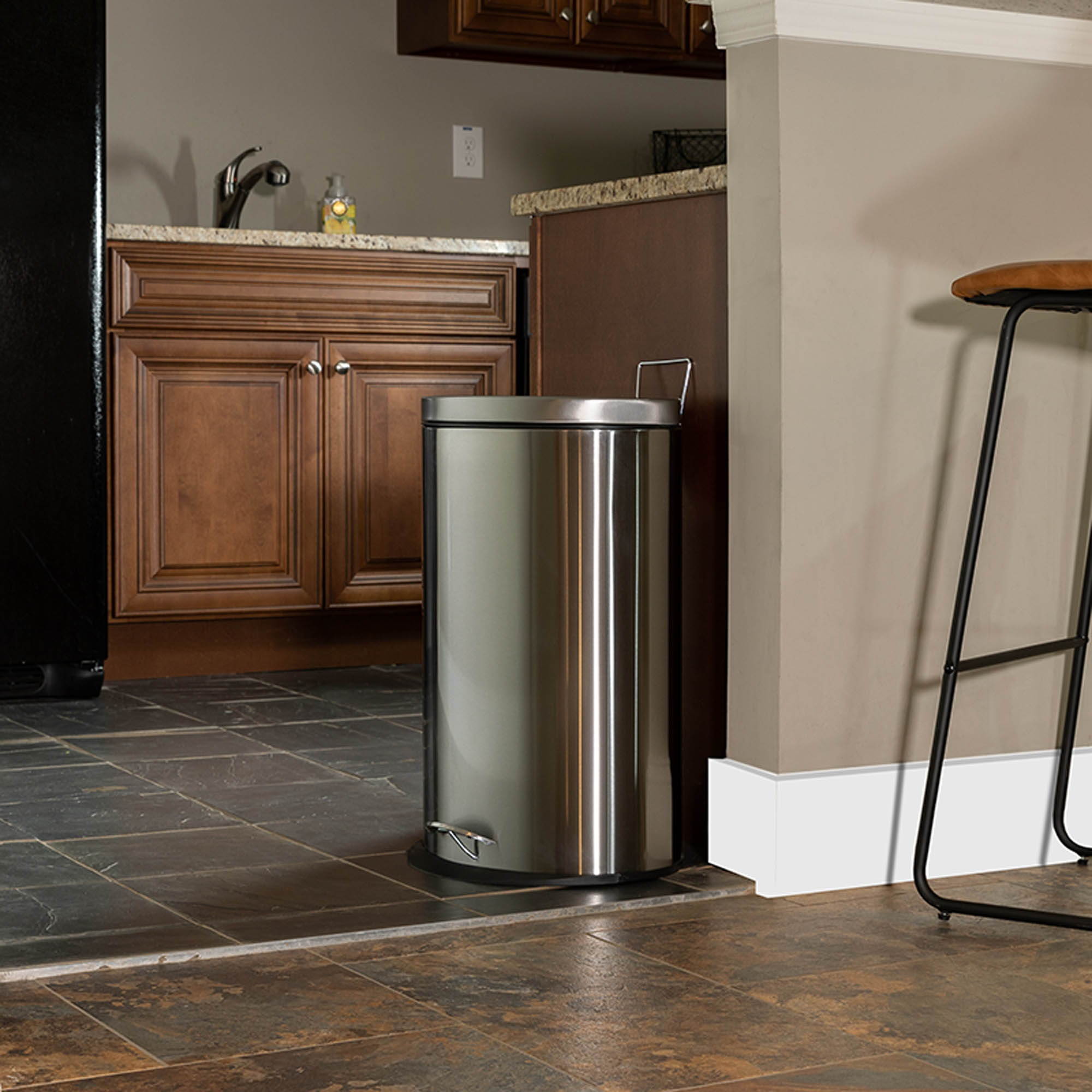 Offex 40"L Modern Stainless Steel Fingerprint Resistant Finish Compact Oblong Step Trash Can with Soft Close Lid and Removable Liner - 10.6 Gallons