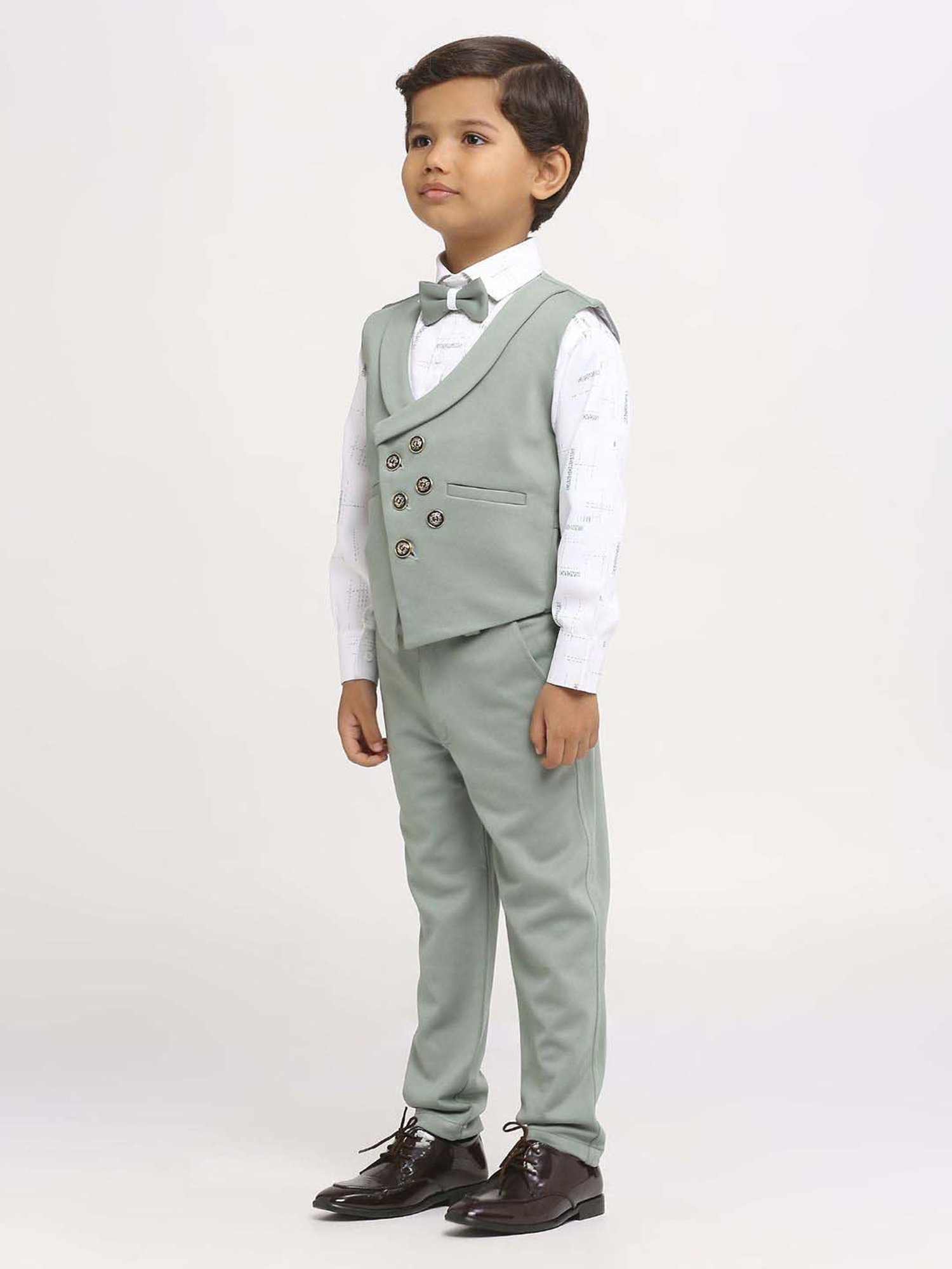 Kids Island Boys Grey Solid Full Sleeves Suit Set