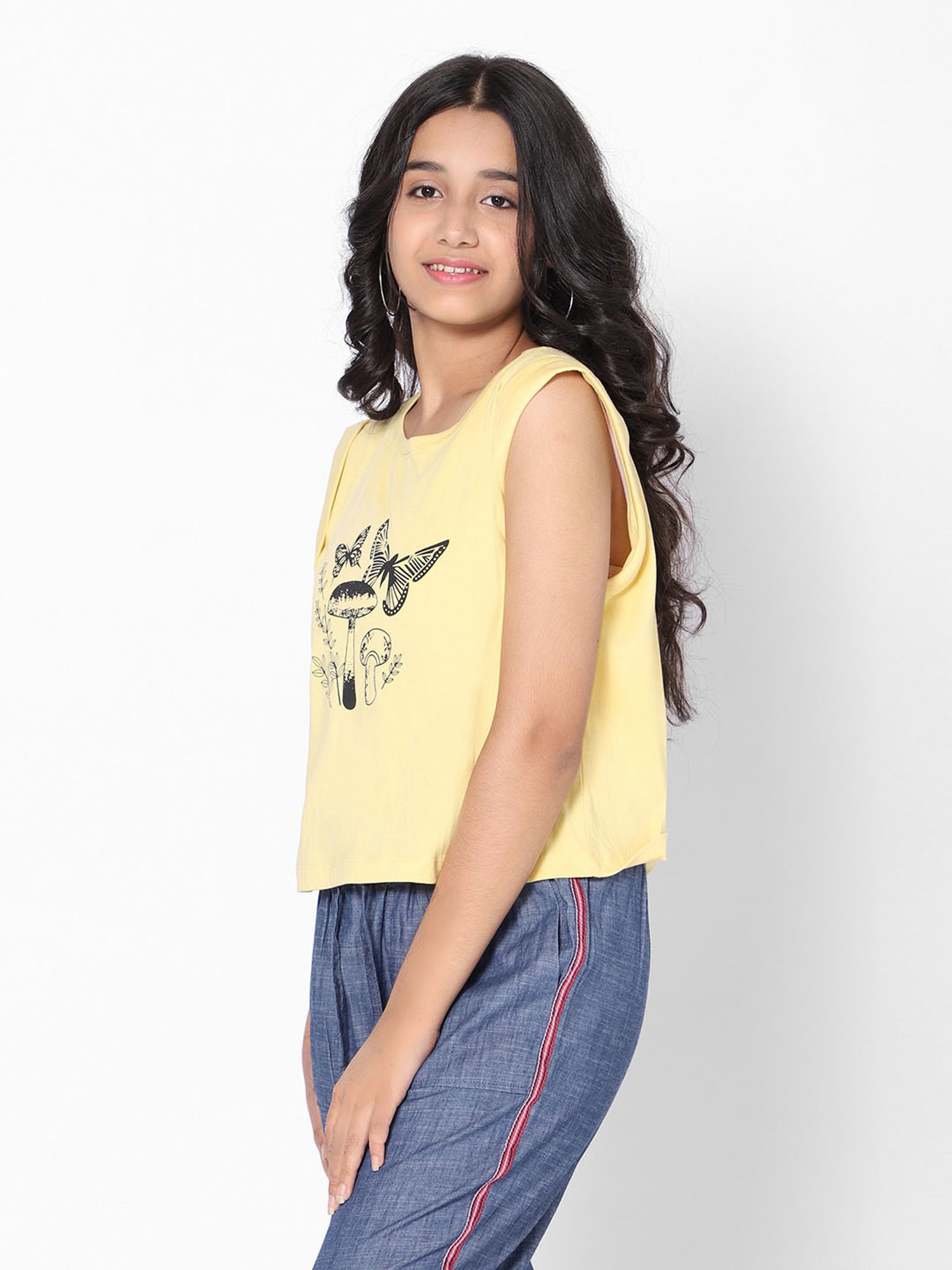 TeenTrums Girls Yellow Printed Top